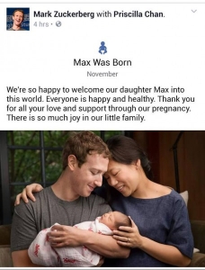 أكبر تبرع في التاريخ .. مؤسس "فيس بوك" وزوجته يخصصان 99% من أسهمهما للأعمال الخيرية احتفالا بطفلتهما